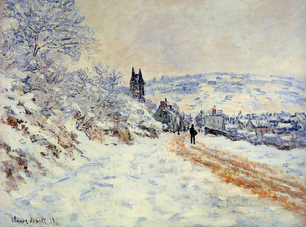 ヴェトゥイユへの道 雪の効果 モネ油絵